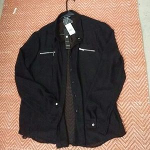 NWT !! XL Black Sheer Button Up